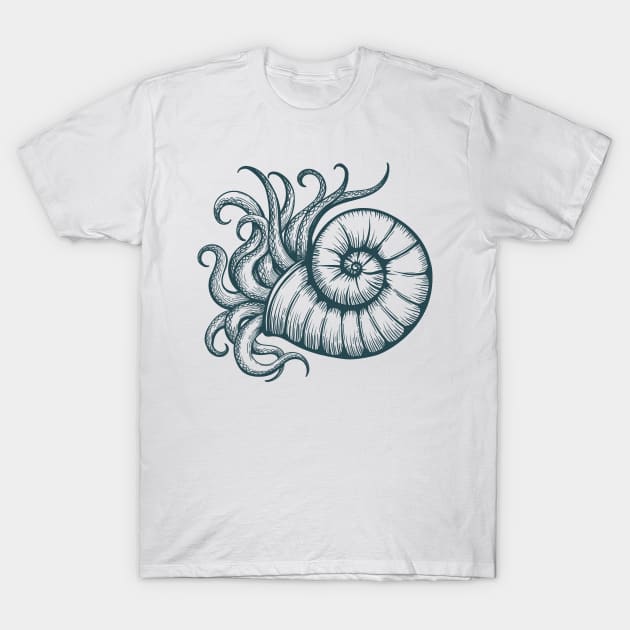 Sea Shell with Mollusc Tentacles T-Shirt by devaleta